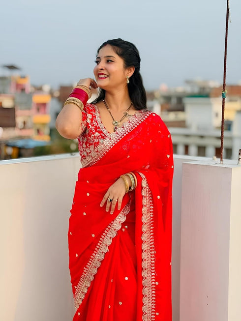 VasthrlayEmboidered Embroidered Juhi Red Free Ethnic Wear