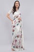 Vasthrlay White Floral Print Chanderi Silk Blend Saree With Unstitched Blouse Piece