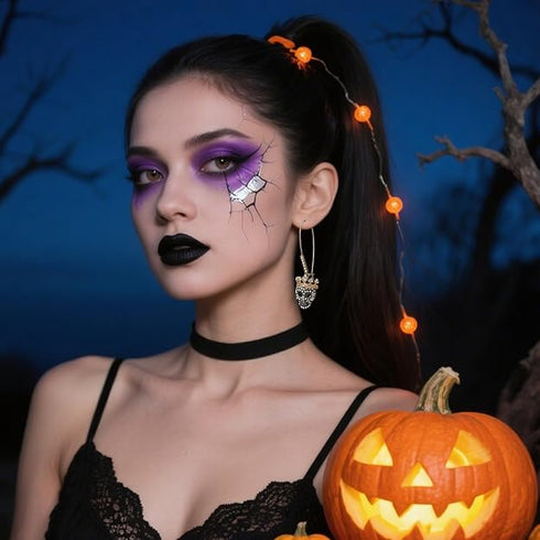 Halloween Gothic Skeleton Weird Skull Coronal Rhinestone Hanging Earrings