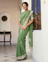 Vasthrlay Embroidery Scalloped Olive Green Saree With Unstitched Blouse Piece