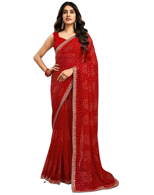 Vasthrlay Georgette Bandhani Unstitched Maroon Saree