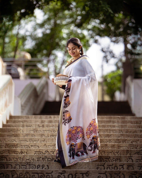 Vasthrlay Cotton Kalamkari Elephant Border