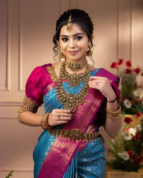 Vasthrlay Blue Kanjivaram Unstitched Saree