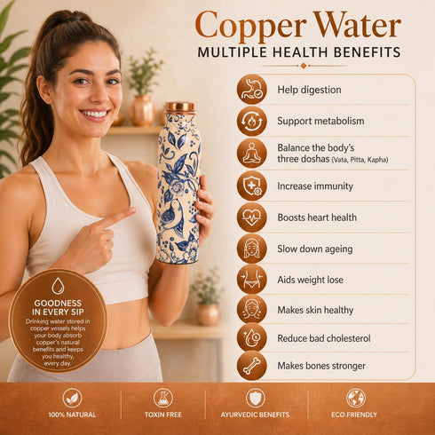 Pure Copper Water Bottle Indigo Blue 1000 ml