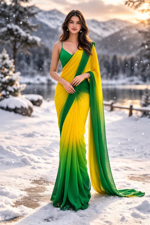 Vasthrlay Yellow Georgette Saree