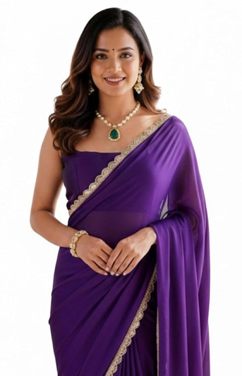 Vasthrlay Georgette Readymade Scalloped Unstitched Ethnic Wear