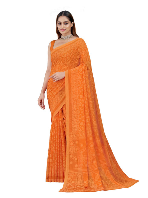 Vasthrlay Orange Chiffon Floral Saree