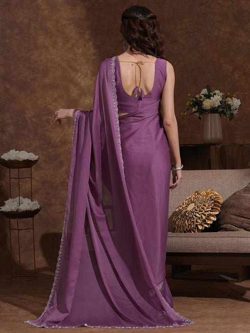 Vasthrlay Chiffon Scalloped Brown Saree