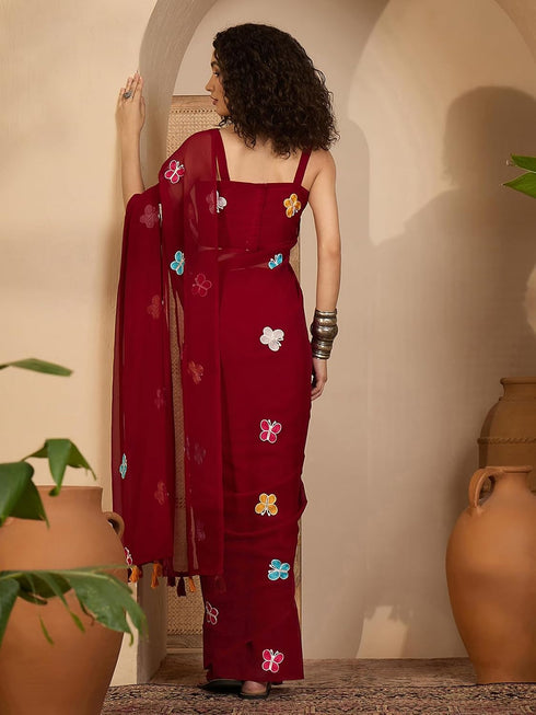 Vasthrlay Georgette Embroidery Black Saree