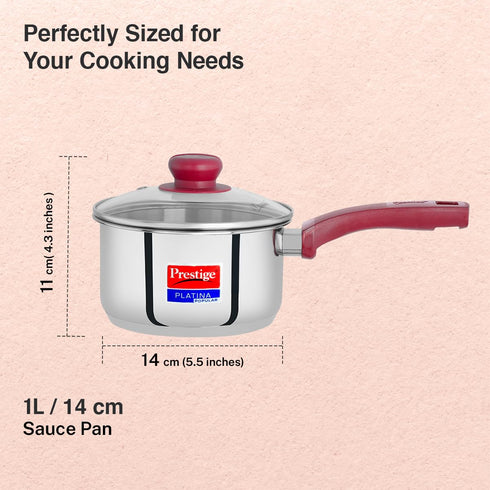 Prestige Platina Popular Stainless Steel Pan with Glass Lid