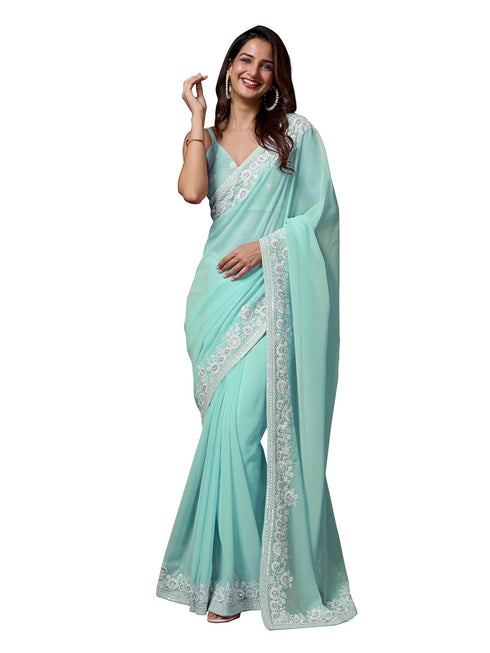 Vasthrlay Georgette Embroidery Unstitched Purple Ethnic Wear