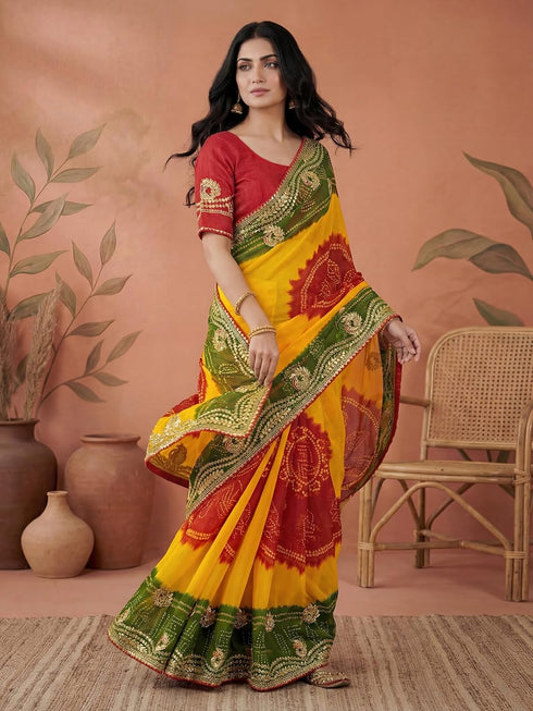 Vasthrlay Georgette Embroidery Unstitched Red Saree