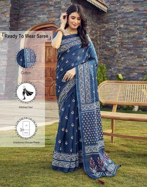 Vasthrlay Womens Printed Unstitched Beige Saree