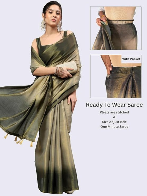 Vasthrlay Silver Womens Ready To Wear One Minute Polyester Erode Zari Saree