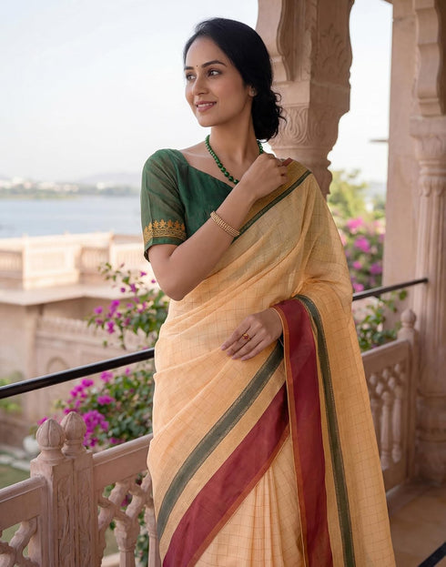 Vasthrlay Womens Printed Unstitched Off White Saree