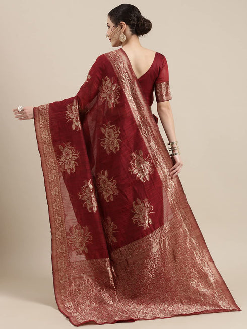 Vasthrlay Banarasi Unstitched Maroon Ethnic Wear