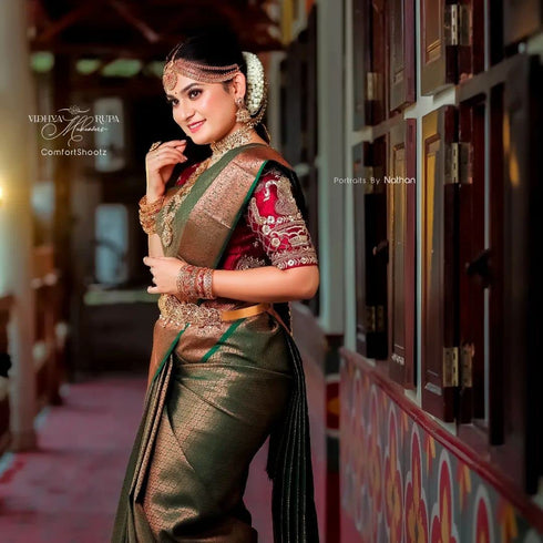 Vasthrlay Green Banarasi Wedding Saree