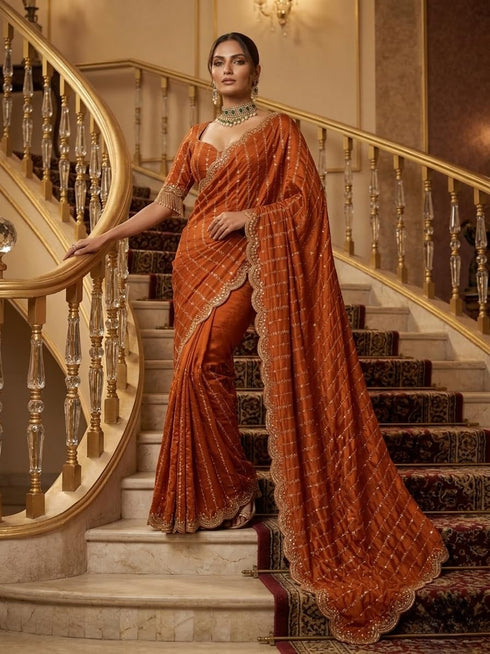 Vasthrlay Orange Traditional Saree