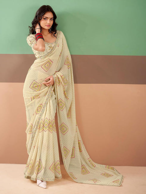 Vasthrlay Georgette Embroidery Red Saree
