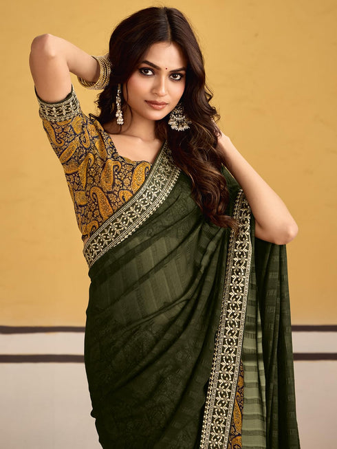 Vasthrlay Georgette Embroidered Unstitched Designer Ethnic Wear