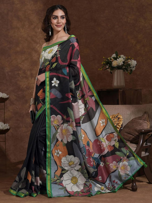 Vasthrlay Weaving Printed Unstitched Dusty Pink Saree