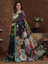 Vasthrlay Weaving Printed Black And Green Saree With Unstitched Blouse Piece