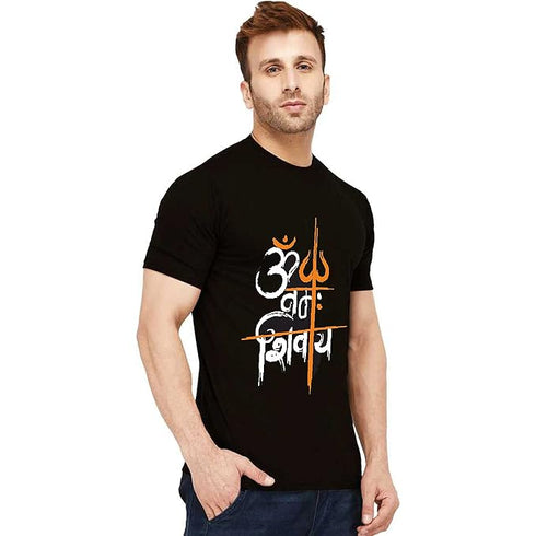 Uniplanet Store Men's Cotton Om Shivay Round Neck Black T-Shirt