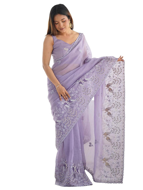 Vasthrlay Georgette Embrodered Mauve Saree