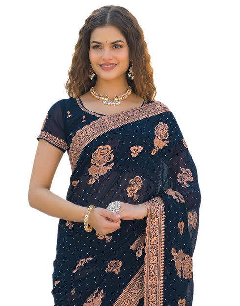 Vasthrlay Georgette Embroidery Unstitched Maroon Saree