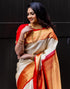 Vasthrlay Jacquard Kanjivaram Unstitched Cream Saree