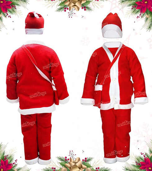 Zest 4 Toyz Santa Claus Dress for Kids Christmas Costume Dress with Jacket Pant Cap and Pouch Santa Dress for Boys and Girls
