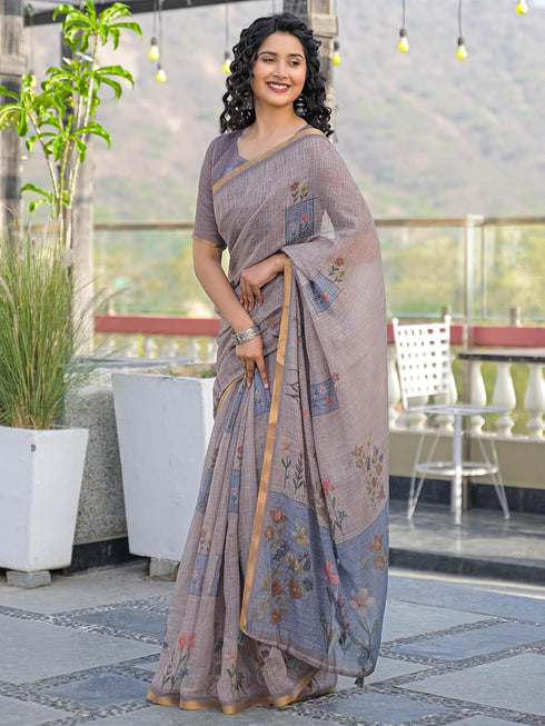 Vasthrlay Womens Printed Unstitched Light Green Saree