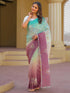 Vasthrlay Embroidery Scalloped Unstitched Turquoise Saree