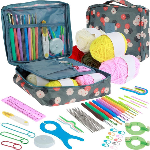 Crochet Starter Kit 58 Pieces with Storage Case Hooks Yarn Bundle Knitting Tools DIY