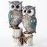 Decorative Owl Figurine Set White and Blue Resin Intricate Pattern Design