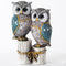 Decorative Owl Figurine Set White and Blue Resin Intricate Pattern Design
