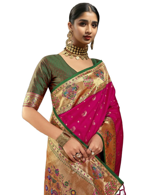 Vasthrlay Women's Paithani Unstitched Blouse Saree