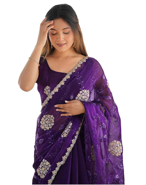 Vasthrlay Sequence Embroidery Unstitched Red Saree