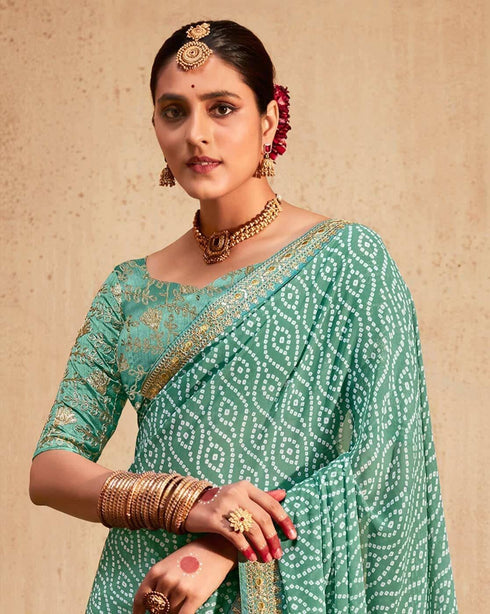 Vasthrlay Bandhani Georgette Unstitched Black Saree