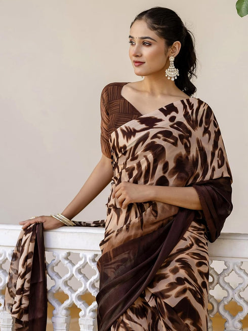 Vasthrlay Georgette Printed Unstitched Dark Green Saree