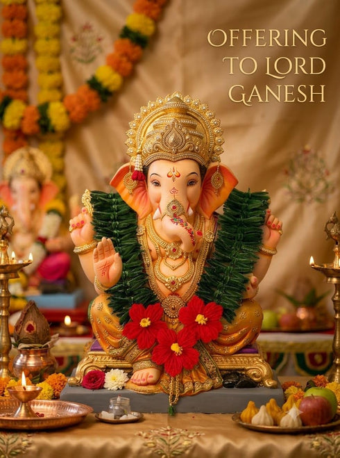 Ganesh Ji Durvaa Kanthi Mala, Dark Green/Red