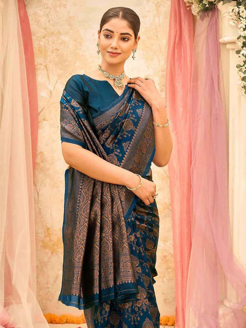 Vasthrlay Banarasi Weaving Yellow Saree