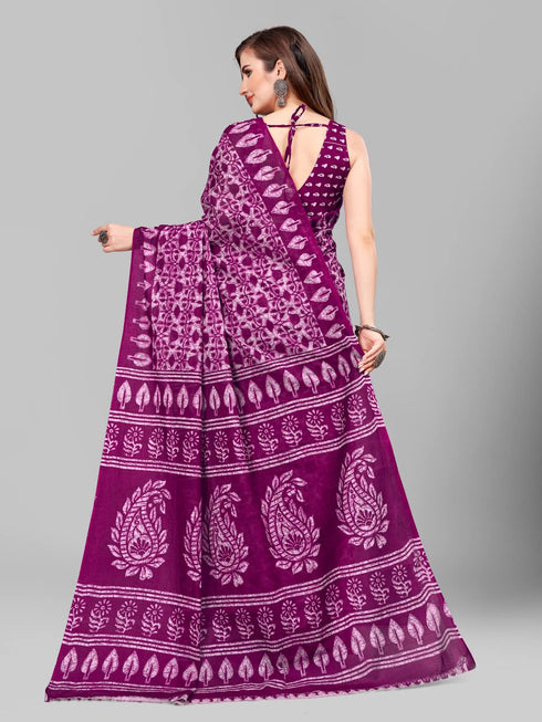 Vasthrlay Cotton Printed Mulmul Saree