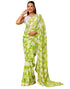 Vasthrlay Georgette Printed Parrot Green Saree With White Unstitched Blouse Piece