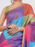 Vasthrlay Multicolour Linen Floral| Striped| Check Design Printed Saree With Solid Unstitched Linen Blouse Piece