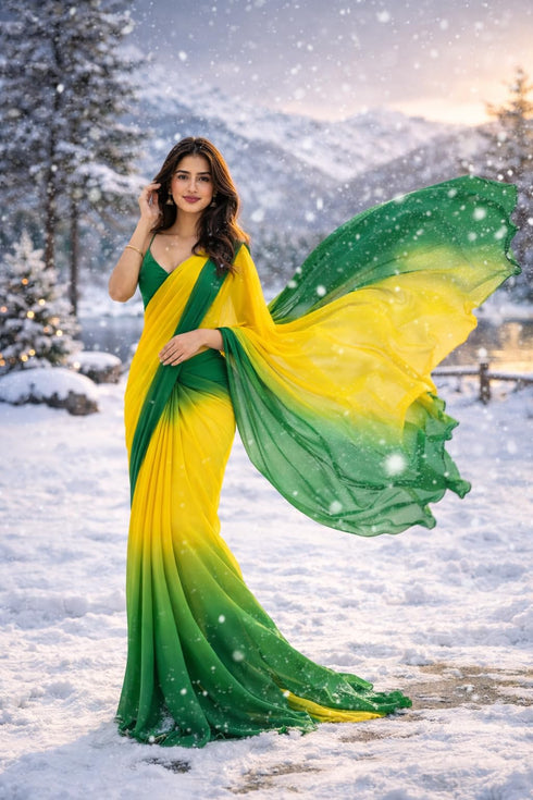 Vasthrlay Yellow Georgette Saree
