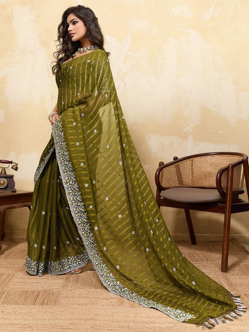 Vasthrlay Chiffon Striped Unstitched Sum Ethnic Wear