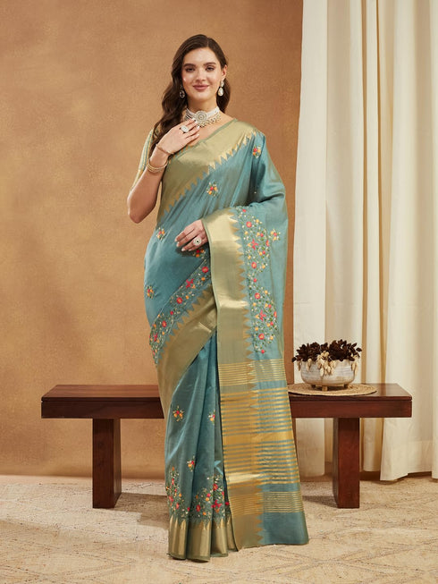 Vasthrlay Multi Embroidered Unstitched Saree