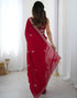 Vasthrlay Scalloped Embroidery Unstitched Rani Pink Saree