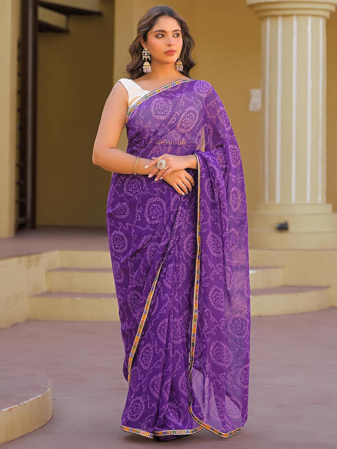 Vasthrlay Georgette Bandhani Orange Saree